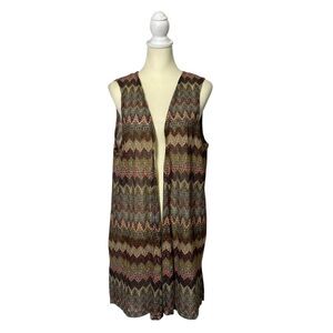 Christopher & Banks Sleeveless Open Front Duster Style Cardigan Vest Women's LG